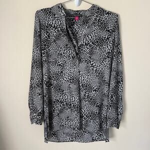 NWOT Vince Camuto Black Gray Leopard Print Long Sleeve Blouse Size XXS